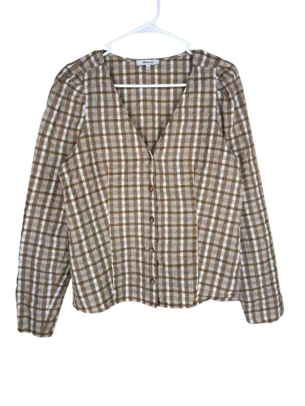Madewell Westover Top in Sandown Plaid Weathered Olive Size 6